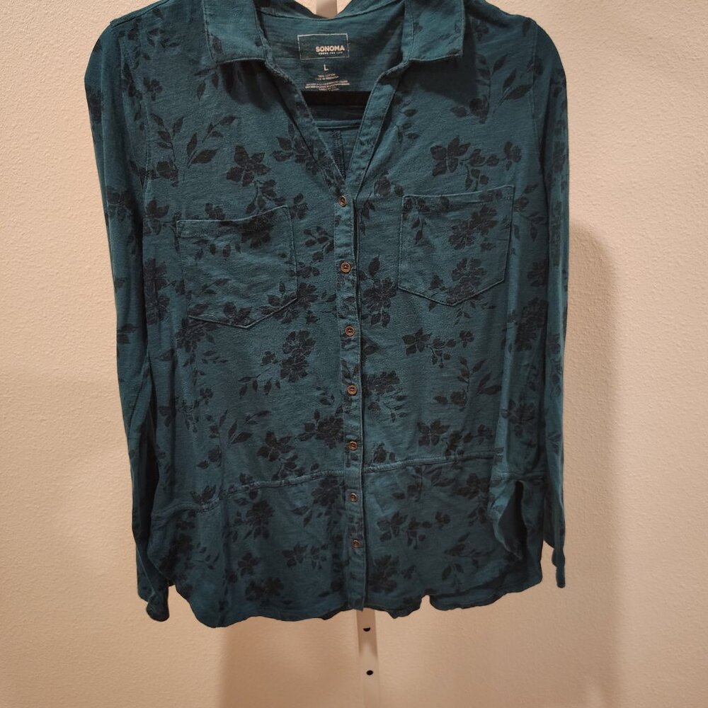 Sonoma Goods For Life Utility Tunic Size Large Button Front Long Sleeve Cotton - Picture 5 of 10